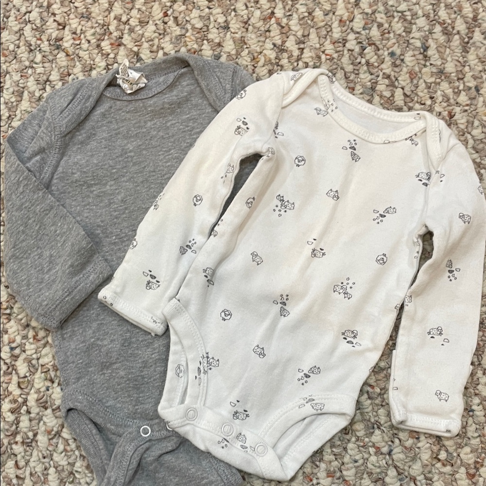 Gray and White Printed Kids One Piece Set
